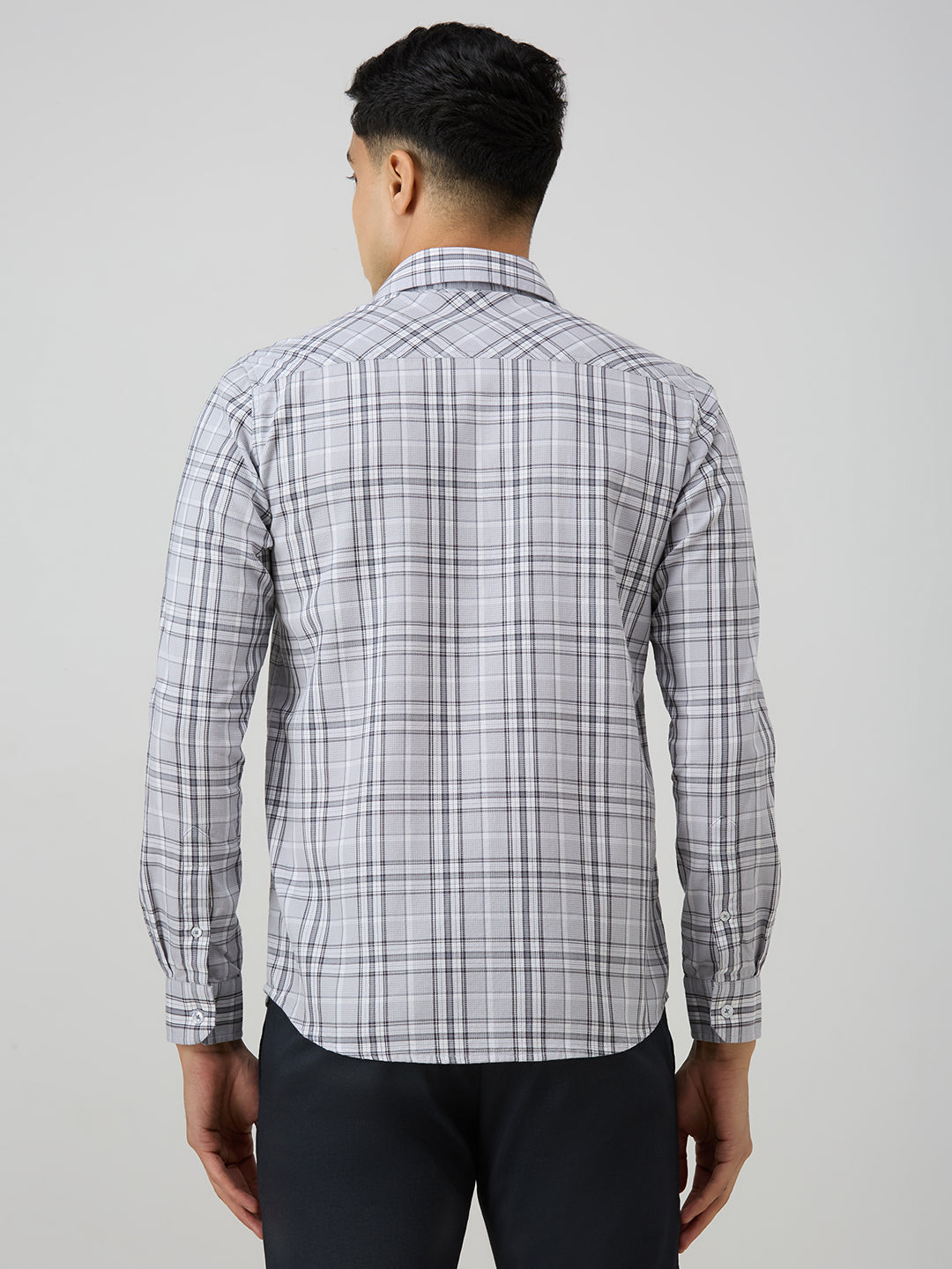 Men's Grey Checks Slim Fit Shirts