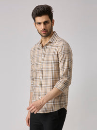 Men's Beige Checks Slim Fit Shirts