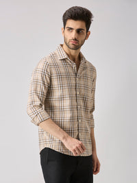 Men's Beige Checks Slim Fit Shirts