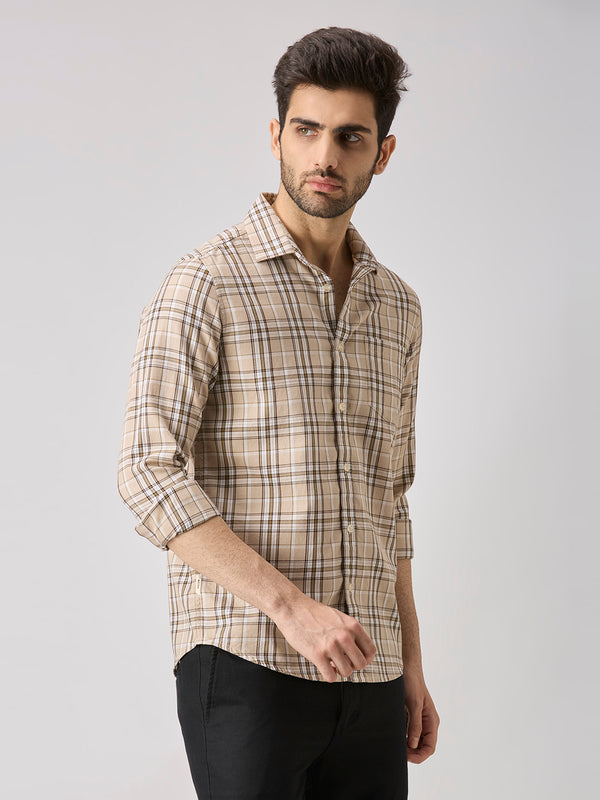 Men's Beige Checks Slim Fit Shirts