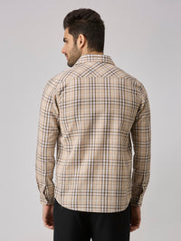 Men's Beige Checks Slim Fit Shirts