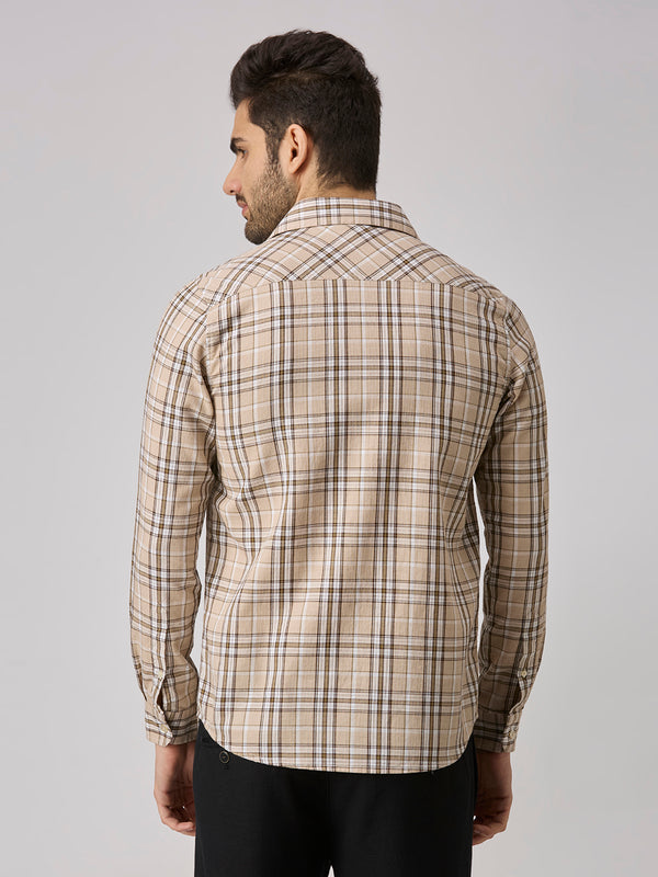 Men's Beige Checks Slim Fit Shirts