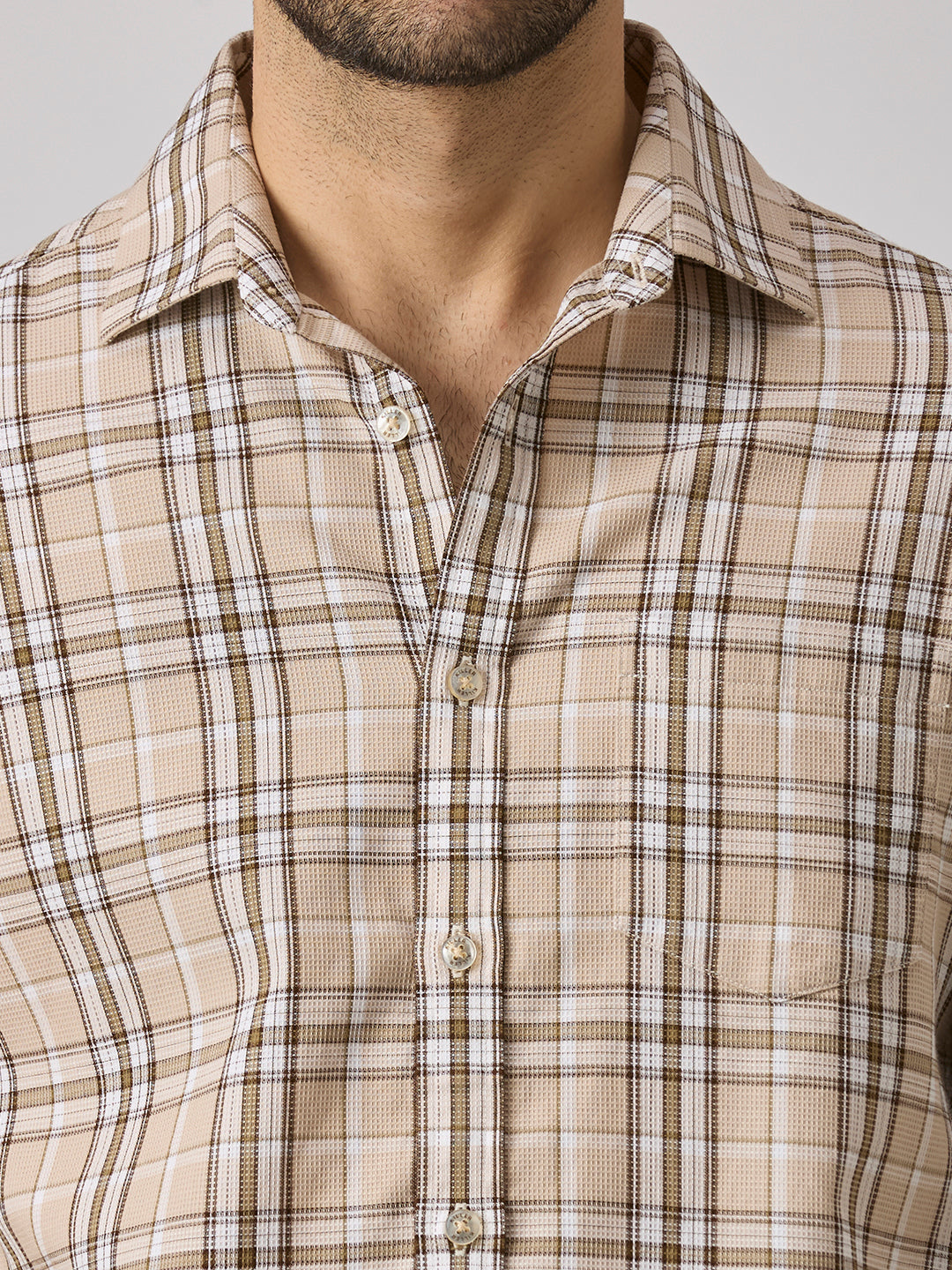 Men's Beige Checks Slim Fit Shirts