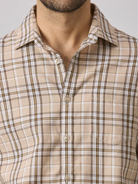 Men's Beige Checks Slim Fit Shirts