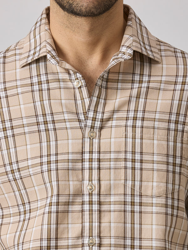 Men's Beige Checks Slim Fit Shirts