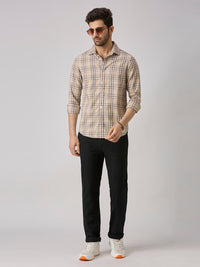 Men's Beige Checks Slim Fit Shirts