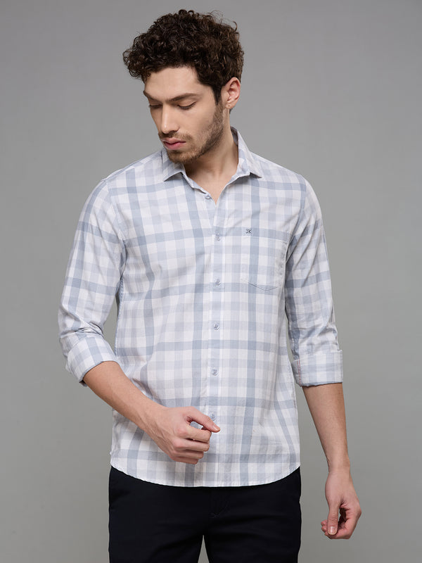 Men's Grey Checks Slim Fit Shirts