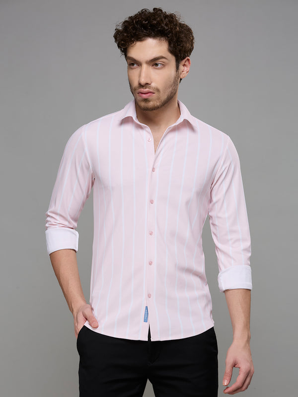 Men's Pink Striped Straight Fit Shirts