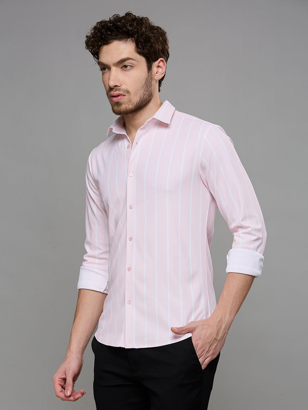 Men's Pink Striped Straight Fit Shirts