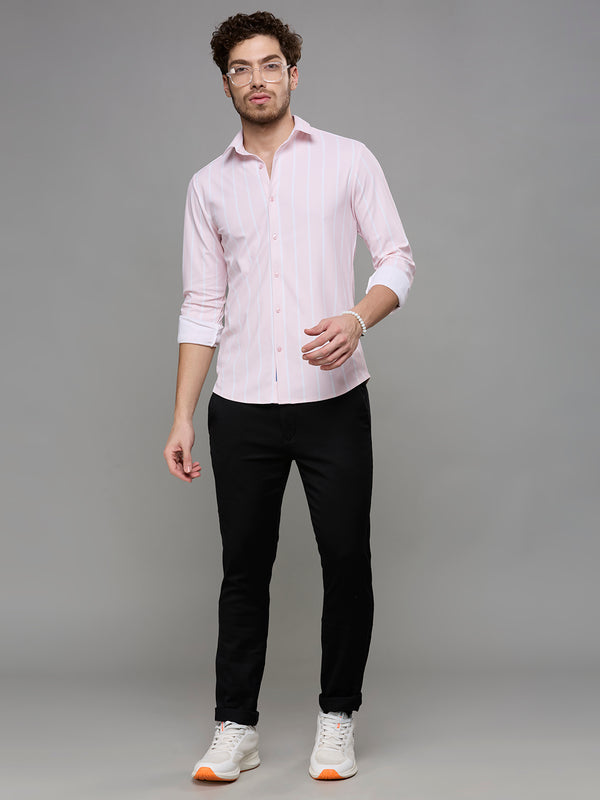 Men's Pink Striped Straight Fit Shirts