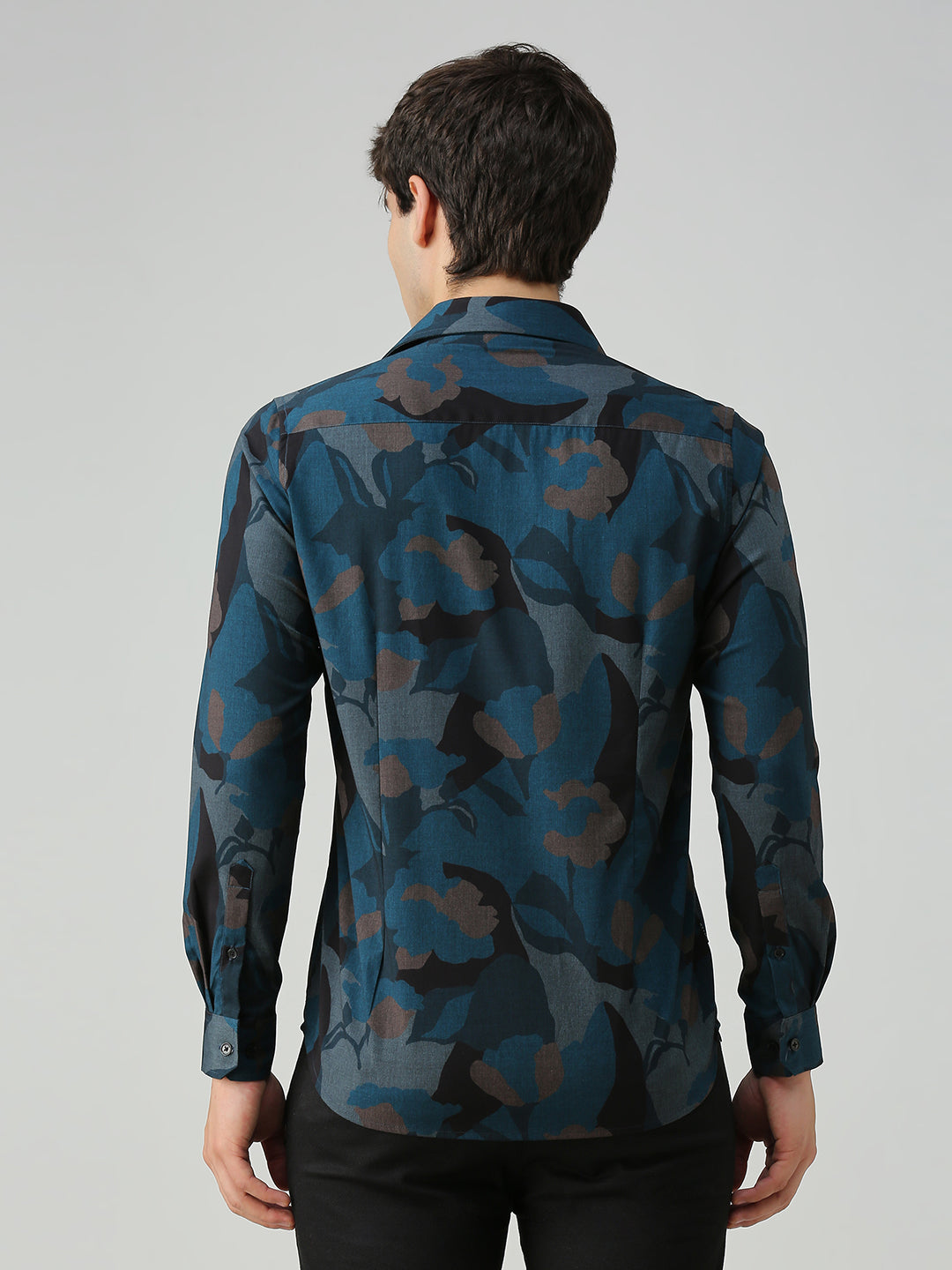 Men's Teal Printed Slim Fit Shirts