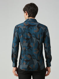 Men's Teal Printed Slim Fit Shirts