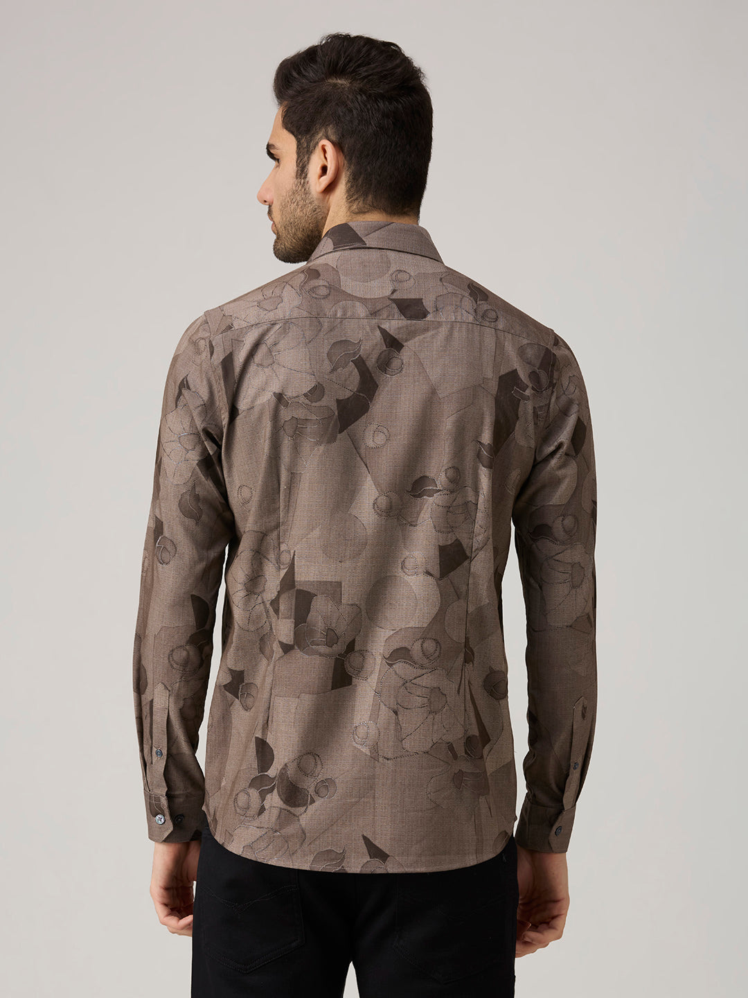 Men's Brown Printed Slim Fit Shirts
