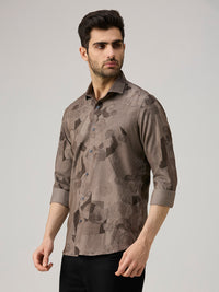 Men's Brown Printed Slim Fit Shirts