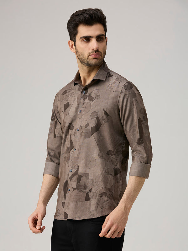 Men's Brown Printed Slim Fit Shirts