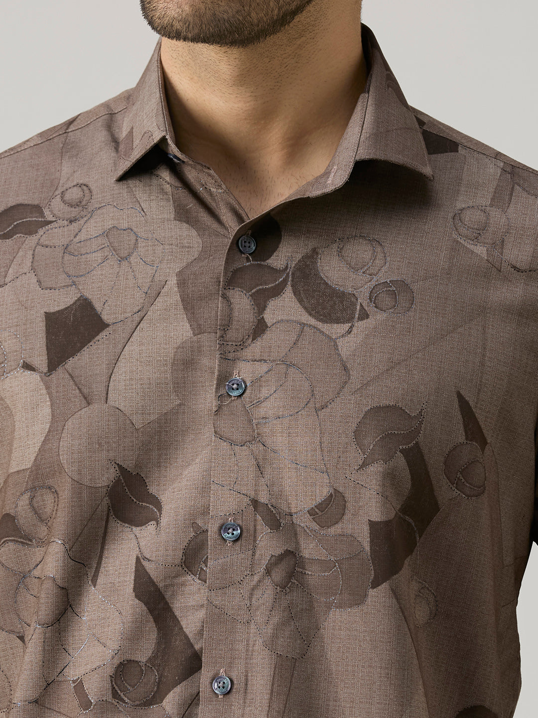Men's Brown Printed Slim Fit Shirts