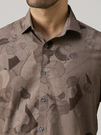 Men's Brown Printed Slim Fit Shirts