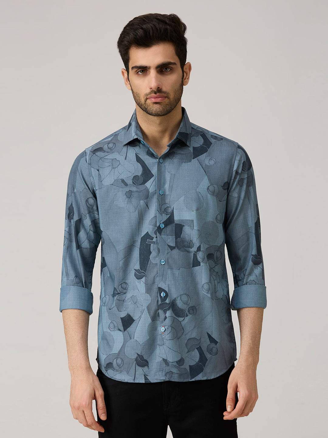 Men's Blue Printed Slim Fit Shirts