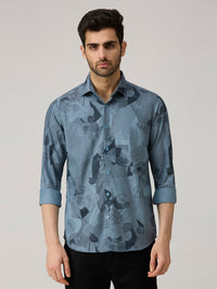Men's Blue Printed Slim Fit Shirts