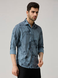 Men's Blue Printed Slim Fit Shirts
