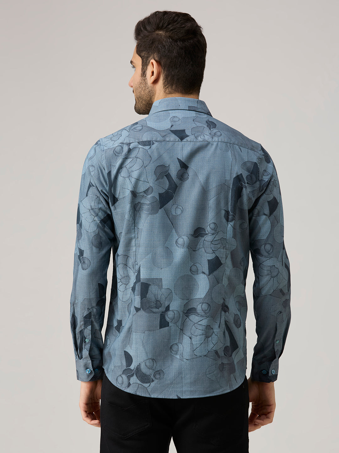Men's Blue Printed Slim Fit Shirts