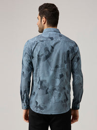 Men's Blue Printed Slim Fit Shirts