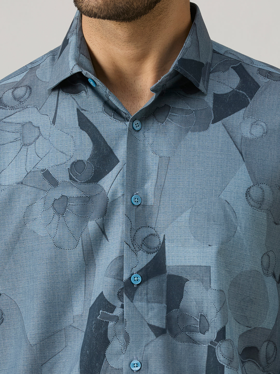 Men's Blue Printed Slim Fit Shirts