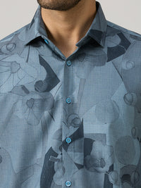 Men's Blue Printed Slim Fit Shirts