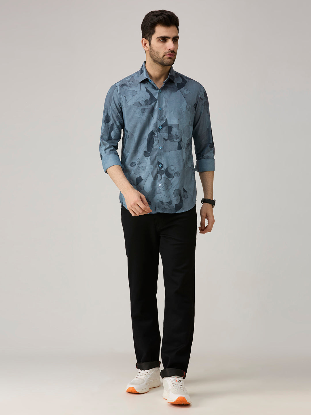 Men's Blue Printed Slim Fit Shirts