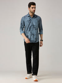 Men's Blue Printed Slim Fit Shirts