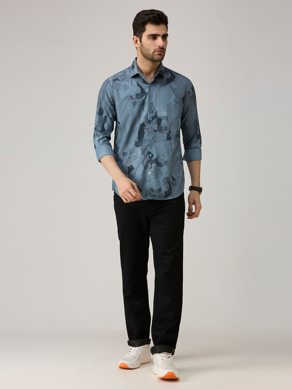 Men's Blue Printed Slim Fit Shirts