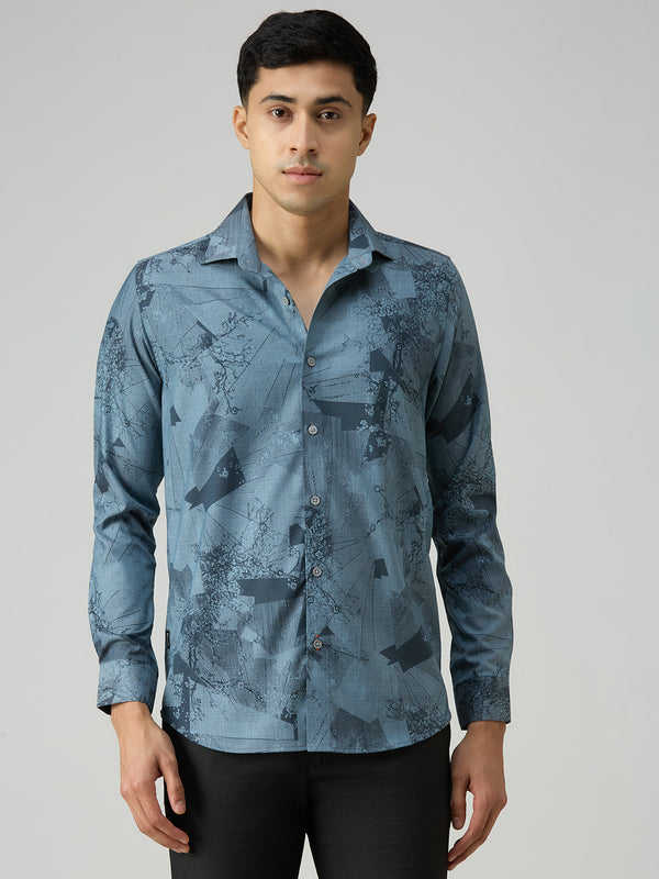 Men's Blue Printed Slim Fit Shirts