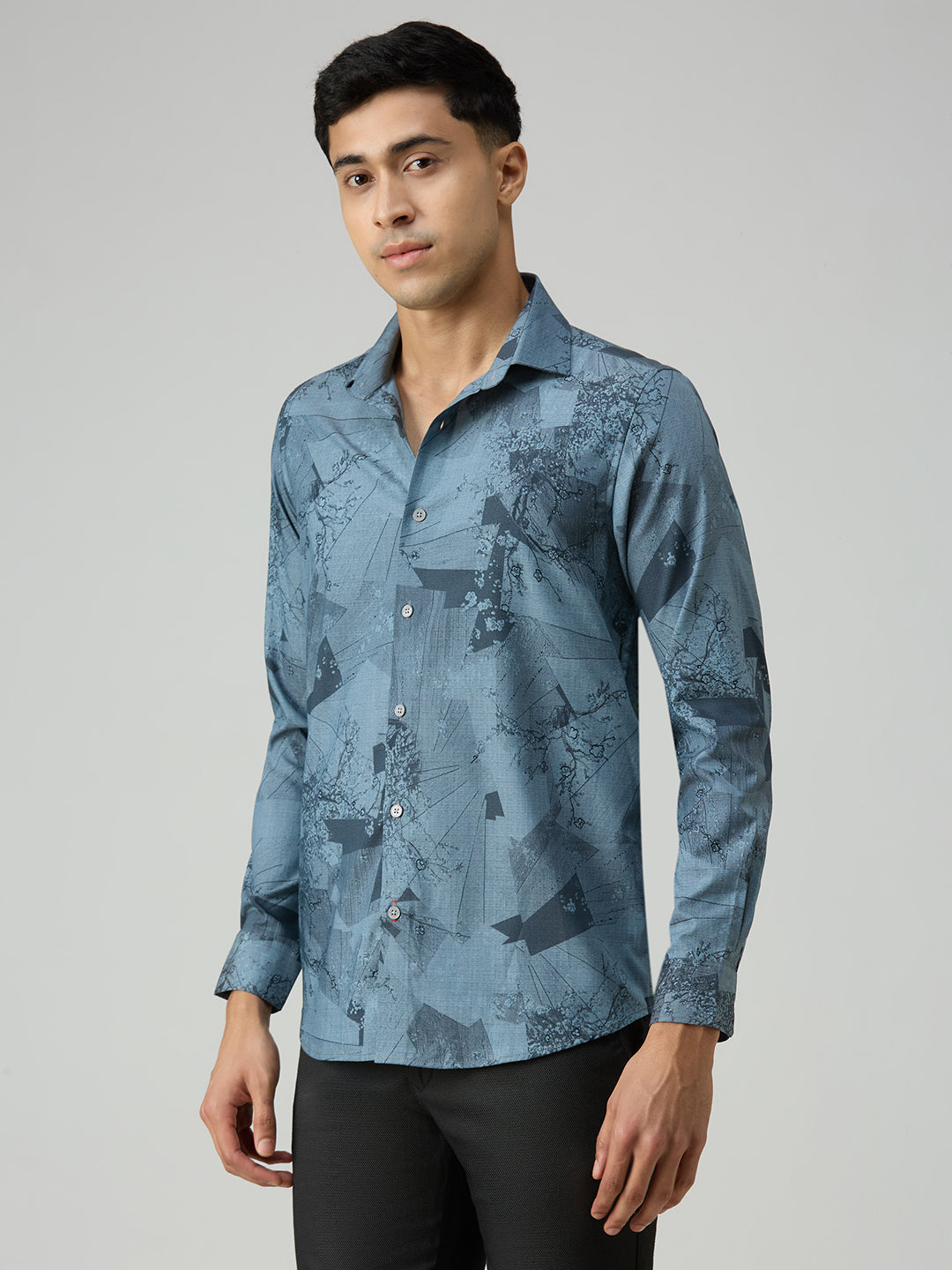 Men's Blue Printed Slim Fit Shirts
