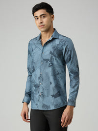 Men's Blue Printed Slim Fit Shirts