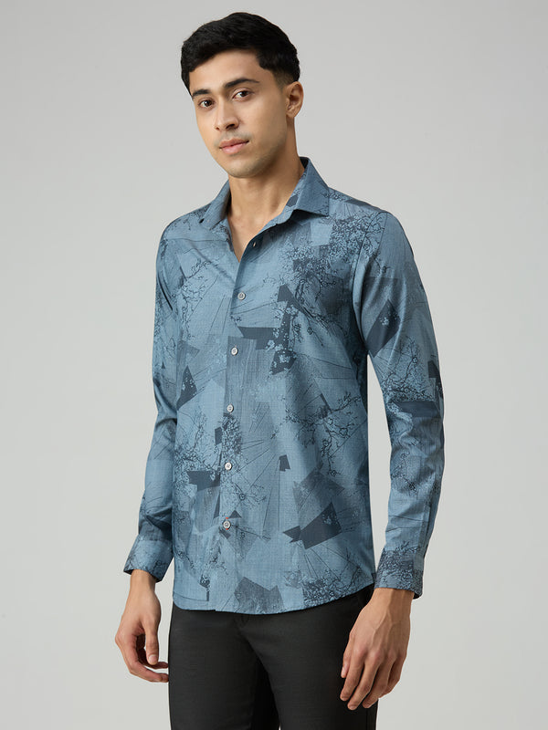 Men's Blue Printed Slim Fit Shirts