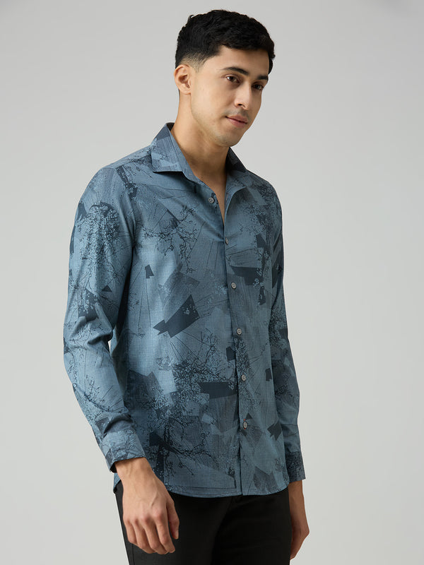 Men's Blue Printed Slim Fit Shirts