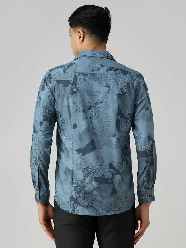 Men's Blue Printed Slim Fit Shirts