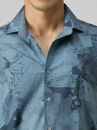 Men's Blue Printed Slim Fit Shirts