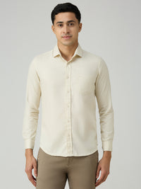 Men's Cream Solid Slim Fit Shirts