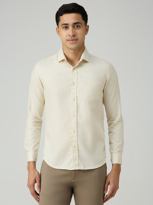 Men's Cream Solid Slim Fit Shirts