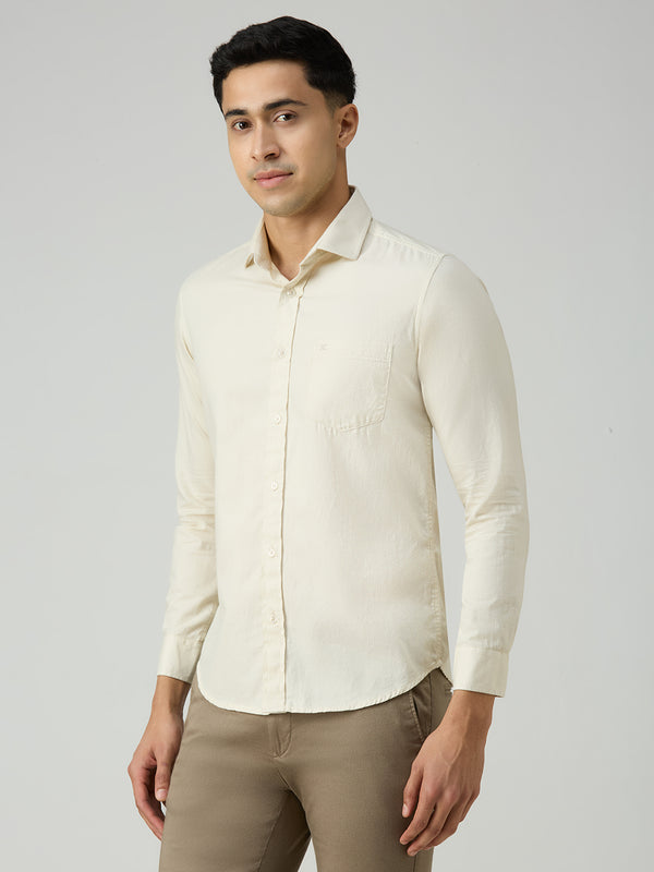 Men's Cream Solid Slim Fit Shirts