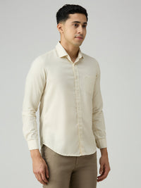 Men's Cream Solid Slim Fit Shirts