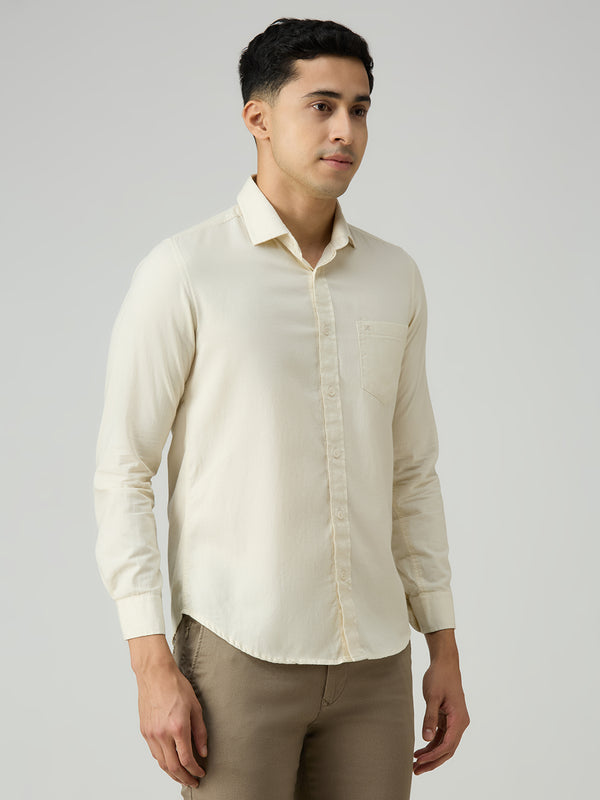 Men's Cream Solid Slim Fit Shirts