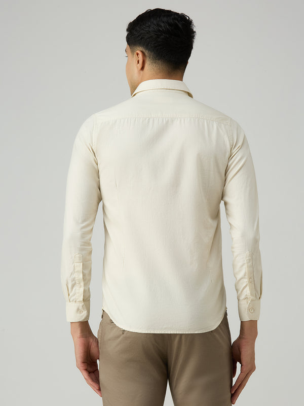 Men's Cream Solid Slim Fit Shirts