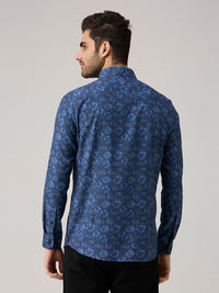 Men's Blue Printed Slim Fit Shirts