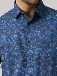 Men's Blue Printed Slim Fit Shirts