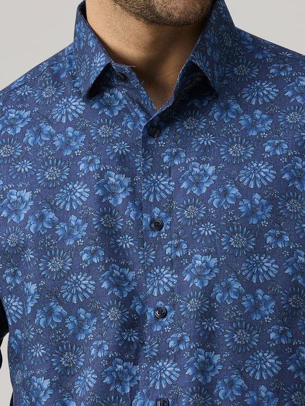 Men's Blue Printed Slim Fit Shirts