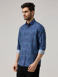 Men's Blue Printed Slim Fit Shirts