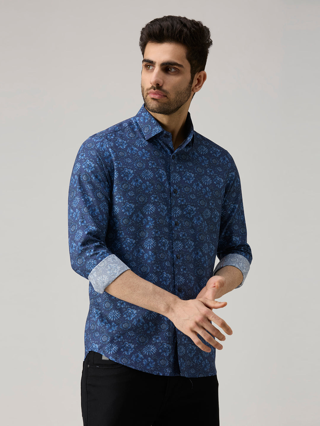 Men's Blue Printed Slim Fit Shirts