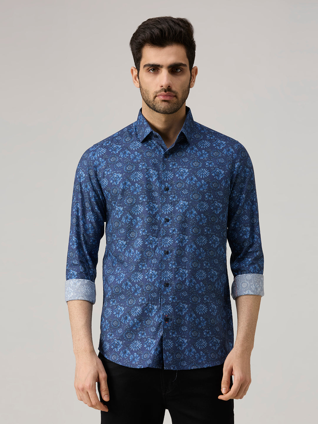 Men's Blue Printed Slim Fit Shirts